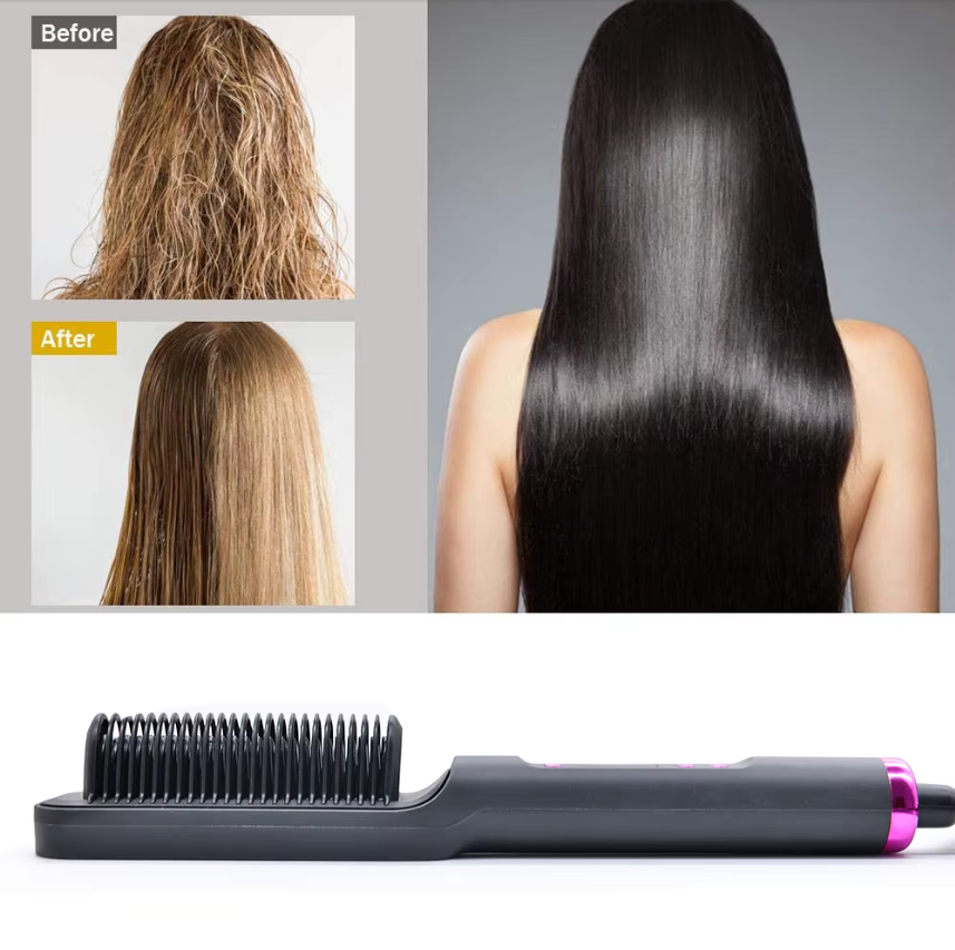 Anti-Scald Heated Hair Straightening Comb – Fast Heating Hair Straightener & Curler | Smooth, Frizz-Free Styling (Purple, Pink, White, Gold, Gray) Hair Straightener Comb