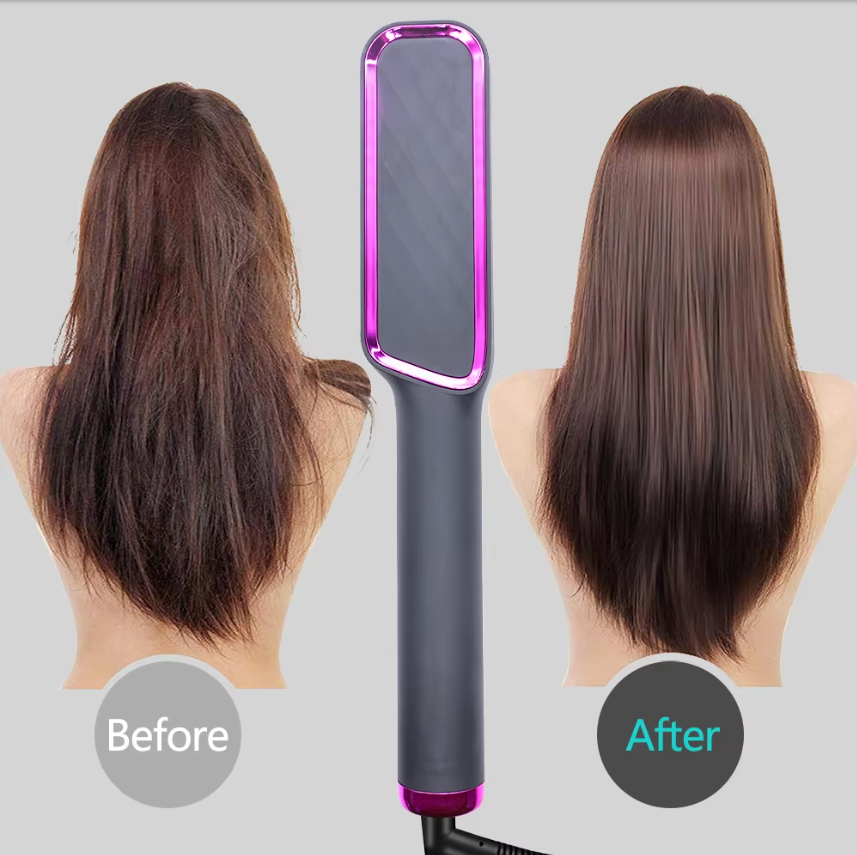 Anti-Scald Heated Hair Straightening Comb – Fast Heating Hair Straightener & Curler | Smooth, Frizz-Free Styling (Purple, Pink, White, Gold, Gray) Hair Straightener Comb