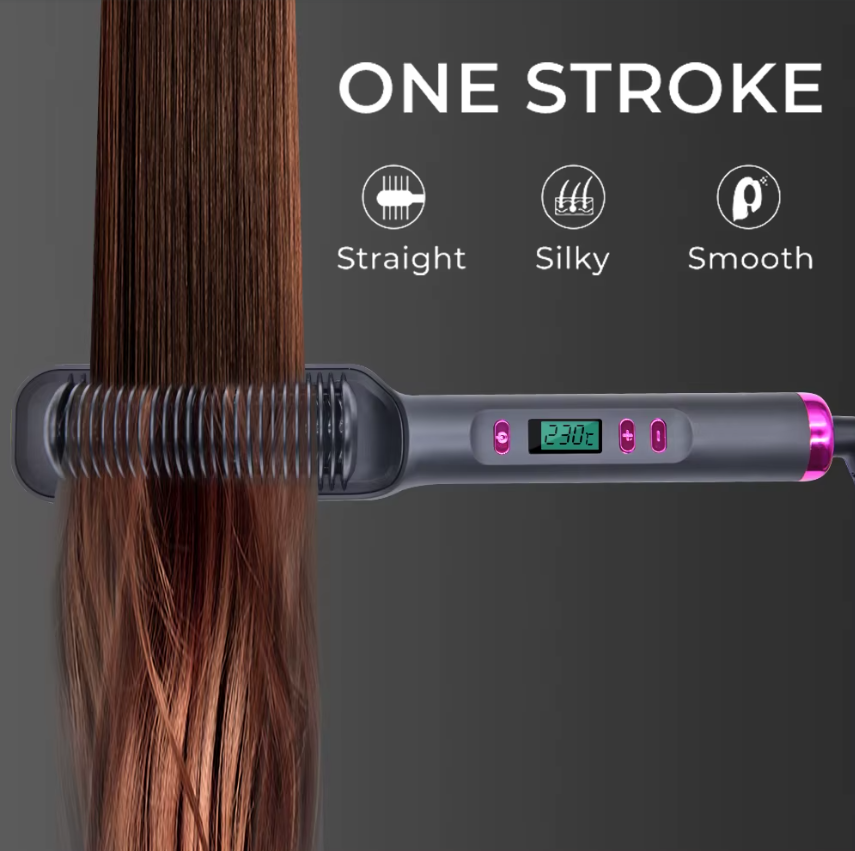 Anti-Scald Heated Hair Straightening Comb – Fast Heating Hair Straightener & Curler | Smooth, Frizz-Free Styling (Purple, Pink, White, Gold, Gray) Hair Straightener Comb