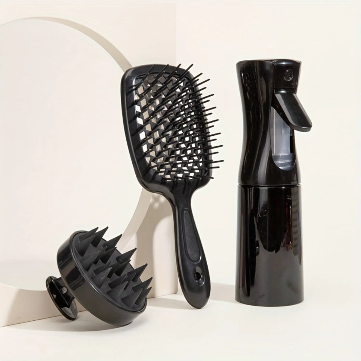 3pcs/Set Hairdressing Tools Set, Shampoo Brush, Hollow Out Detangling Hair Comb, Spray Bottle, Travel