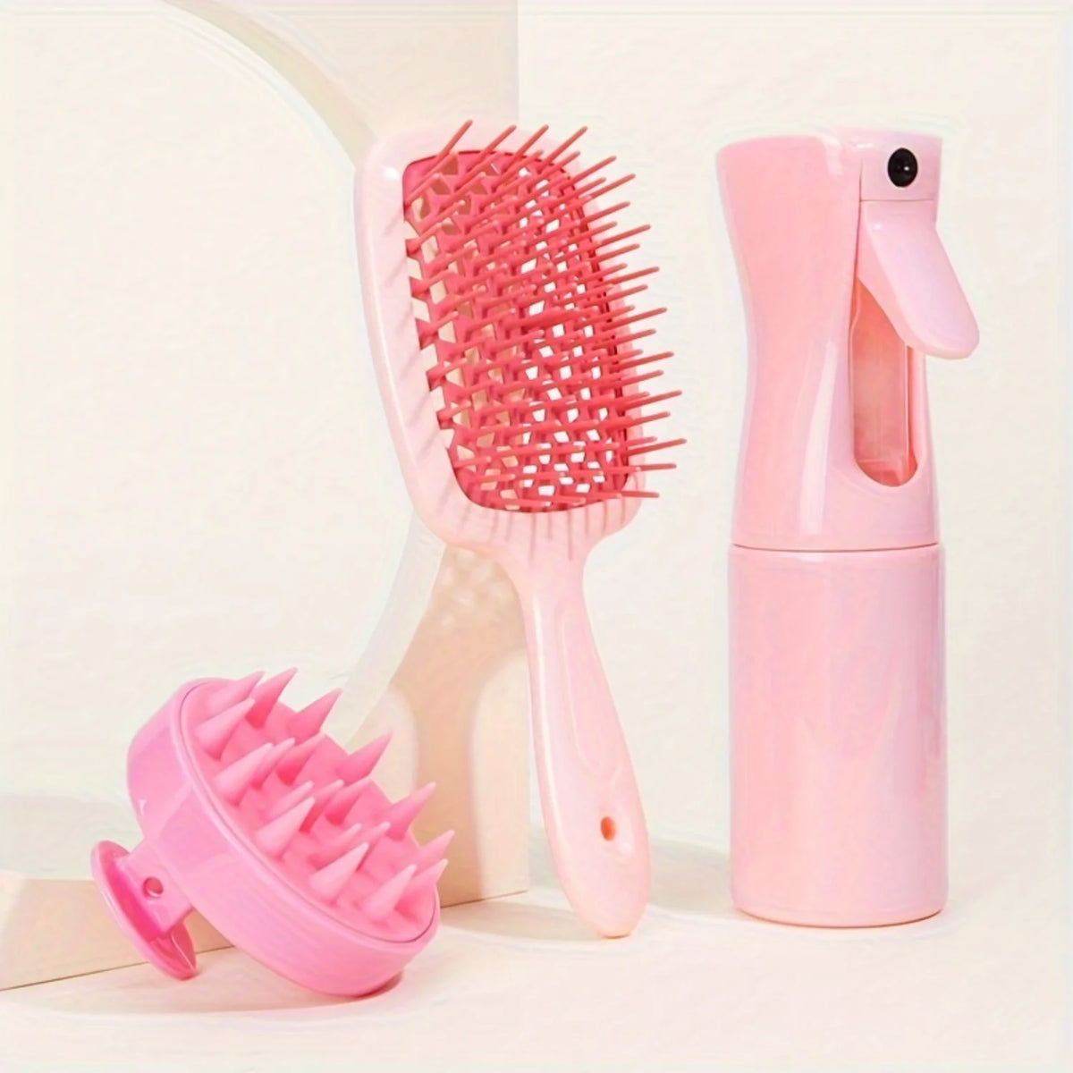3pcs/Set Hairdressing Tools Set, Shampoo Brush, Hollow Out Detangling Hair Comb, Spray Bottle, Travel