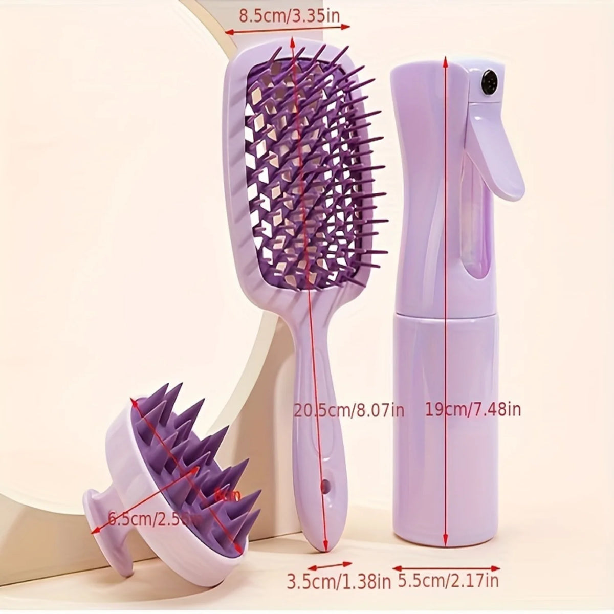 3pcs/Set Hairdressing Tools Set, Shampoo Brush, Hollow Out Detangling Hair Comb, Spray Bottle, Travel