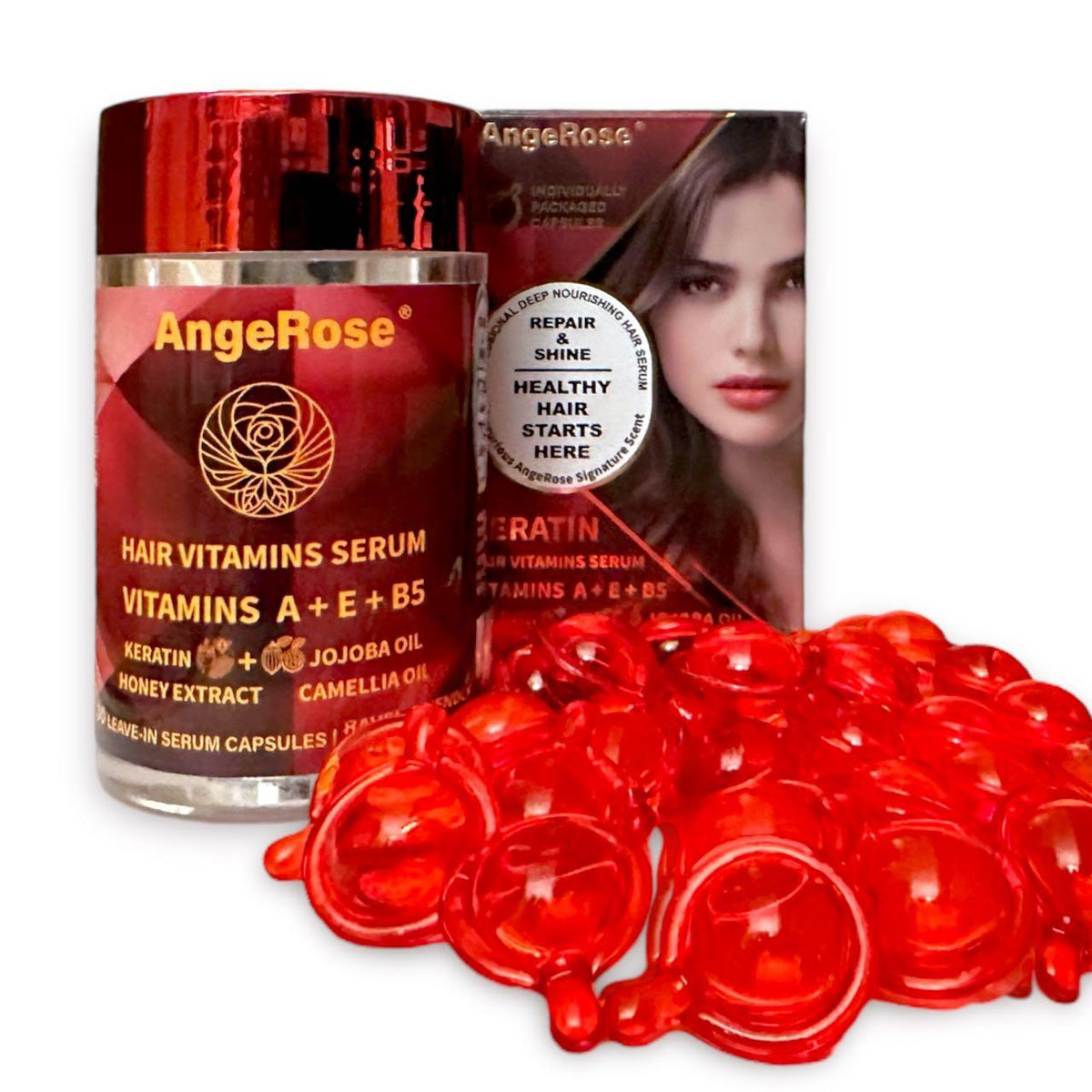 AngeRose Keratin Hair Vitamin Serum Capsules Honey Extract, Jojoba & Argan Oil For super soft & smooth hair